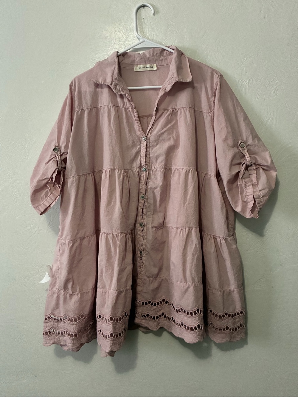 Women's Dusty Rose Tiered Button-Front Tunic 100% cotton-made in Italy oversized